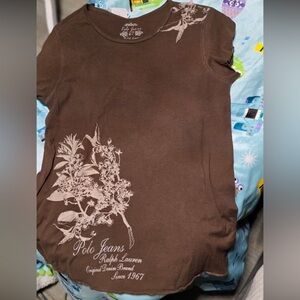 Vintage Y2K Polo Jeans Co Ralph Lauren Brown Graphic Tee M